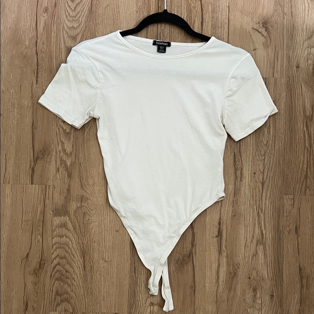 Boohoo White Tie-Front Top